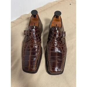 Mezlan Platinum Shoes Mens Size 8.5 Brown Genuine Alligator Monk Strap Dress